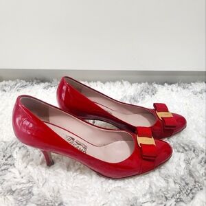 Salvatore Ferragamo Red Patent Leather Carla Pumps Size 7